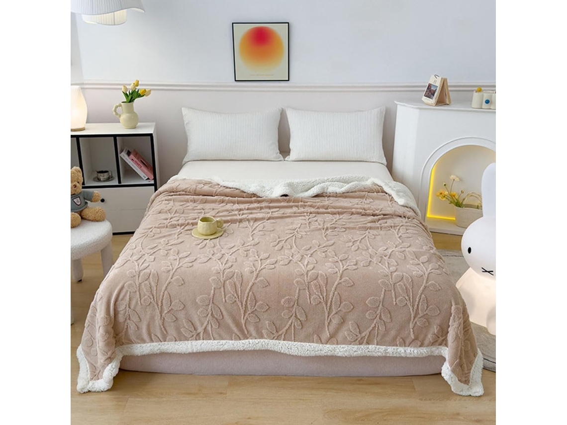Manta de Lã Berbere Fansu em Cor Sólida com Estampa Jacquard Folhagem Super Macia e Fofa Ideal para Cama Lençó