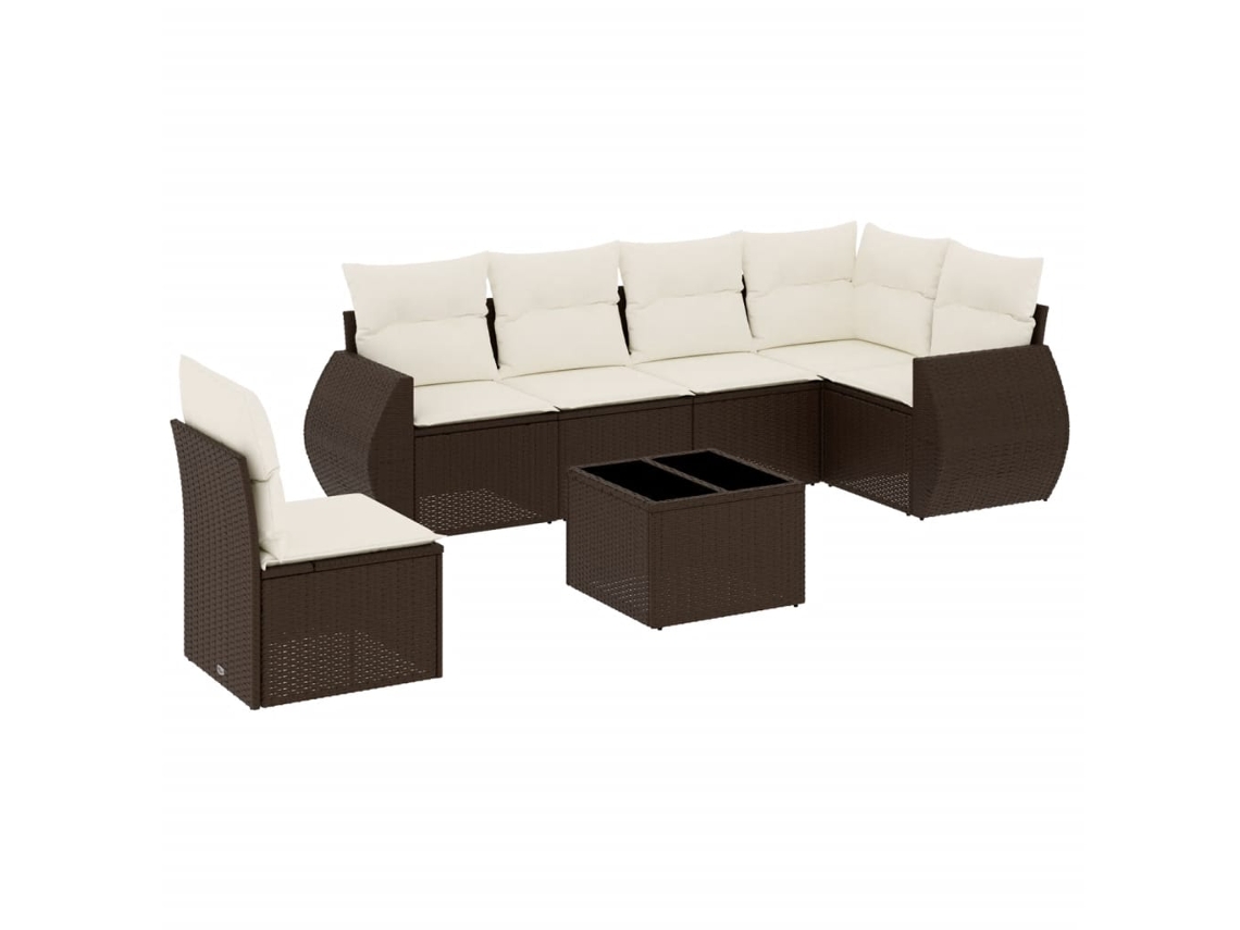 Conjunto de 7 Sofás de Jardim com Almofadões Vime Pe Castanho MAISON EXCLUSIVE (7 pcs)