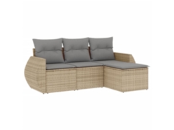 Conjunto de 4 sofás de jardim com almofadões Vime Pe Bege MAISON EXCLUSIVE (4 peças)
