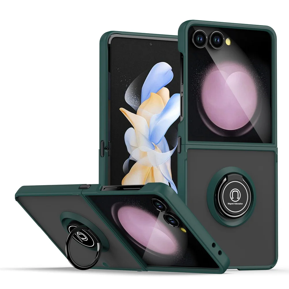 (verde Escuro, Galaxy Z Flip5) Capa Para Celular Com Suporte Magnético Para Carro, Anel Giratório E Resistente A Quedas.