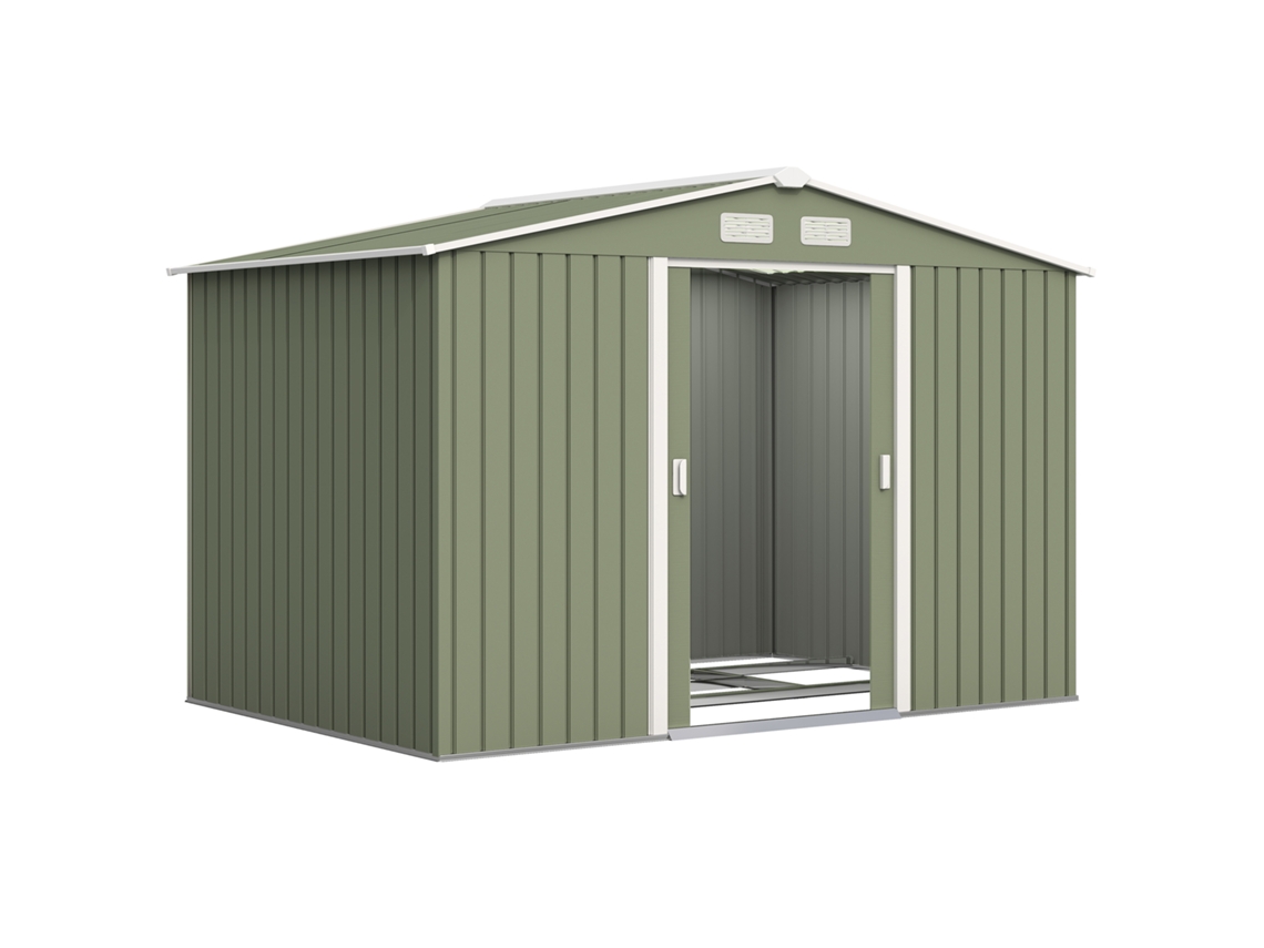 Galpão de Jardim 4,9 M² 277x195x192 Cm com 2 Portas Deslizantes Base Reforçada Verde Claro Ge (piso Não Incluído)