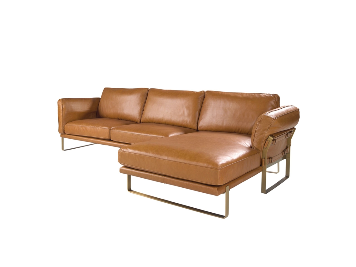 Sofá Chaise Longue Direito Em Pele Camel Angel Cerdá