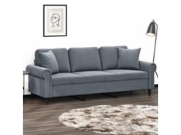Vidaxl Sofá 3 Lug. C/ Almofadas Decorativas 180 Cm Veludo Cinza-escuro