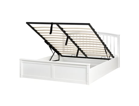 Cama Con Almacenaje Beliani Clarbec De Madera De Pino Blanco 169x209x93