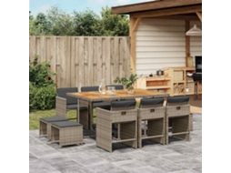 Vidaxl 11 Pcs Conjunto Jantar P/ Jardim C/ Almofadões Vime Pe Cinzento