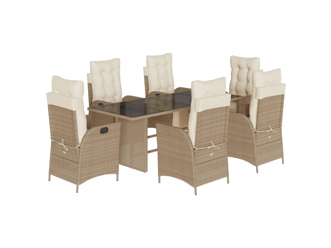 Conjunto de 7 Jantar para Jardim com Almofadões Vime Pe Bege MAISON EXCLUSIVE