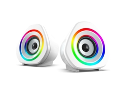 Mini caixa de som para computador Yizhood com subwoofer, áudio FIO E e luz ambiente RGB.