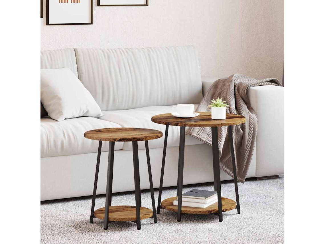 Vidaxl Conjunto De Mesas De Apoio 2 Unid. Madeira Velha E Preto