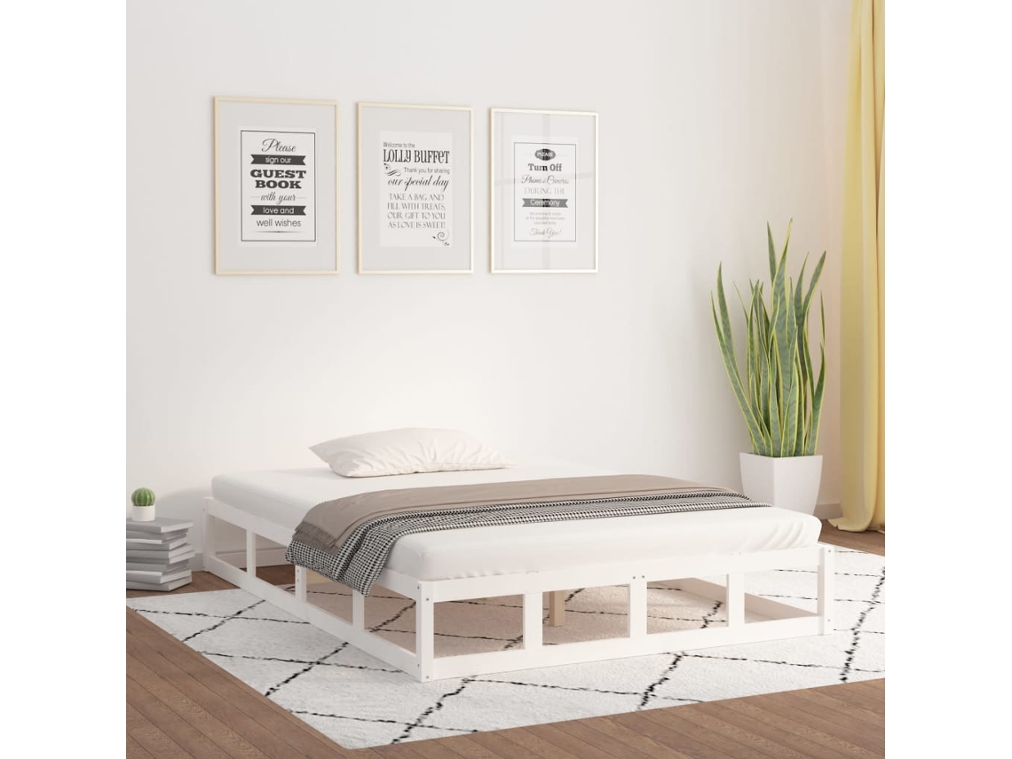 Estrutura De Cama Casal 135x190 Cm Madeira Maciça Branco