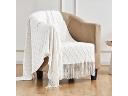 2026-manta Tejida Ligera Suave Com Frunços Para Sofá E Cama, Manta Decorativa De Estilo Rural (50"x60", Crema Branco-d)