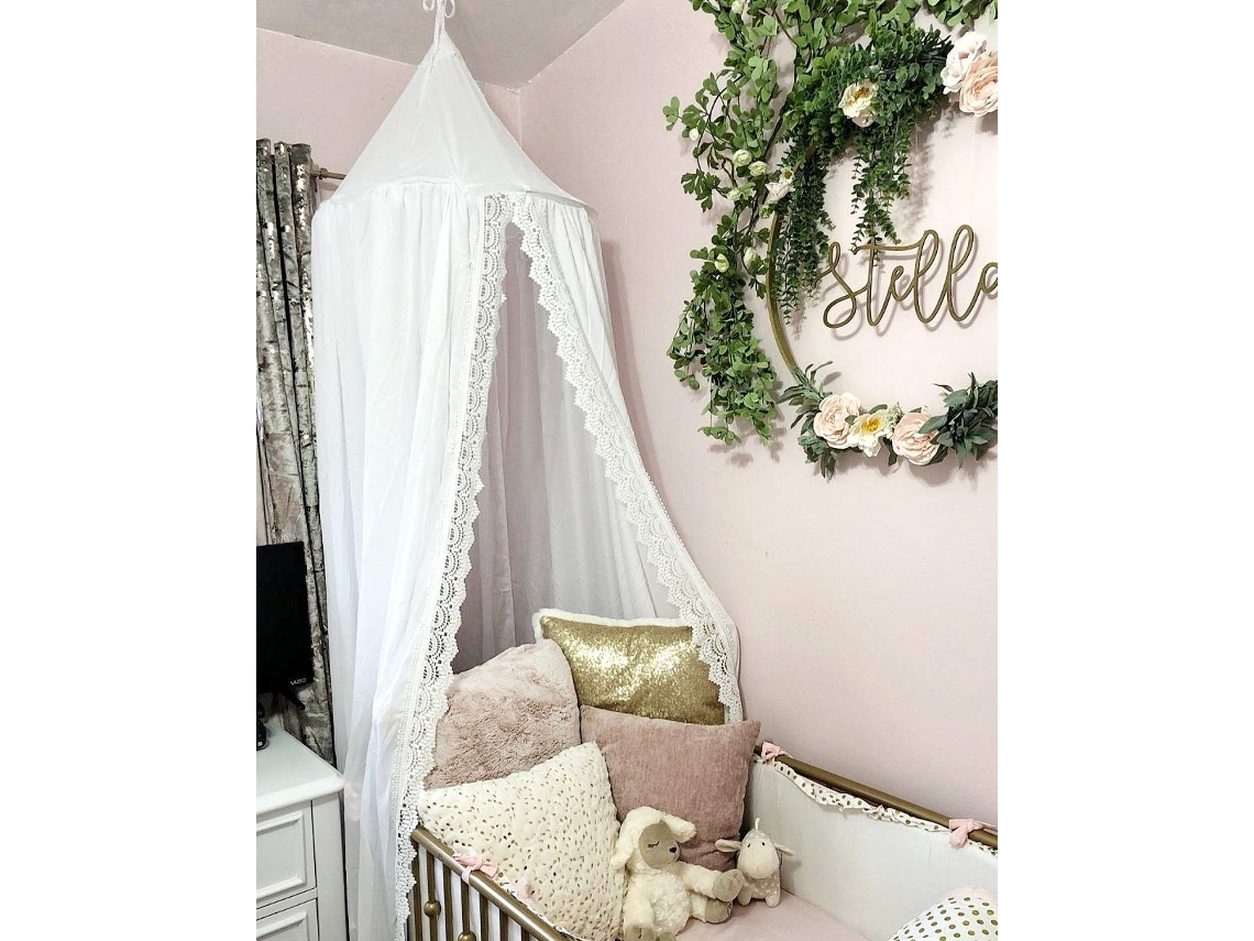 Lurelia Mosquiteiro Infantil Em Chiffon Branco Com Argola, Gancho, Renda, 240 X 60 X 400 Cm