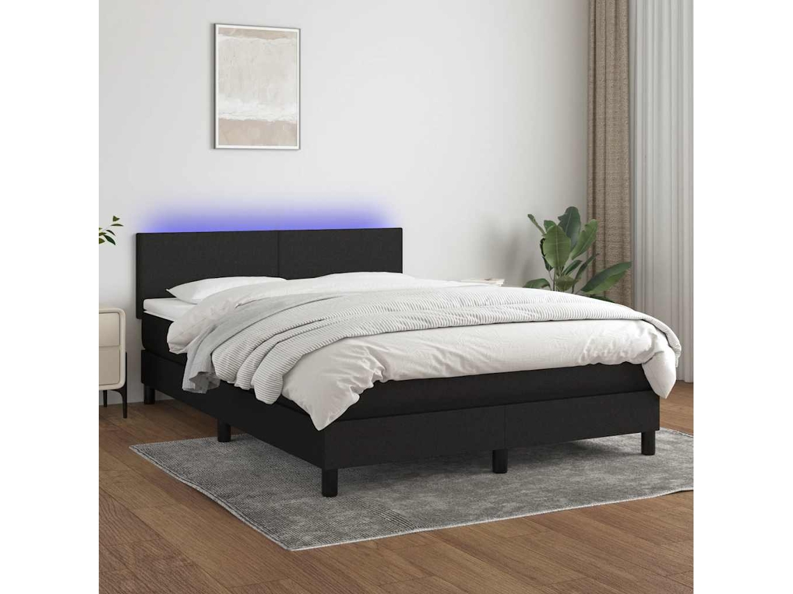 Vidaxl Cama Box Spring C/ Colchão E Led 140x190 Cm Tecido Preto