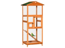 Gaiola Para Pássaros Grande 68x63x165cm De Madeira De Abeto Com 2 Portas Bandeja Amovível E Teto Asfáltico