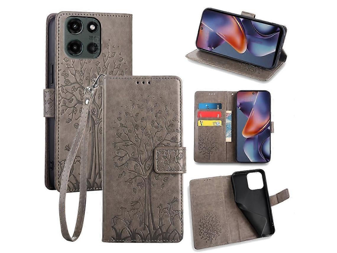 Capa De Celular De Couro Com Relevo De Árvore E Veado
