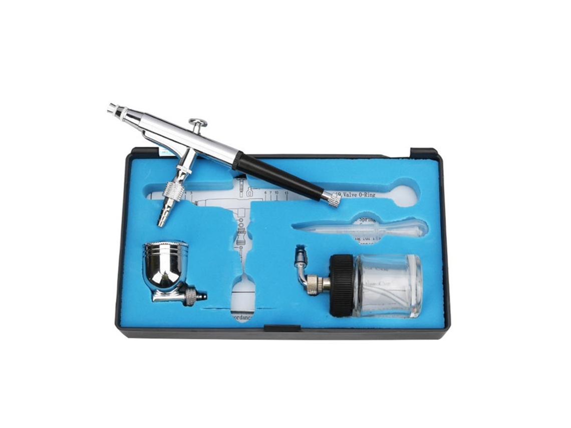 Pistola de aerógrafo com alimentação por gravidade e bico de sifão 0,3 mm, copo de 22 cc e 7 cc para decoração de boliche e pintura de modelos.
