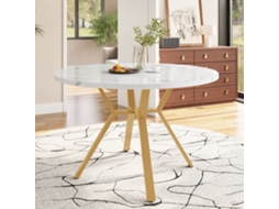 Mesa Redonda 100 Cm Mármore com Base em X Dourada, Design Elegante LAMAISON