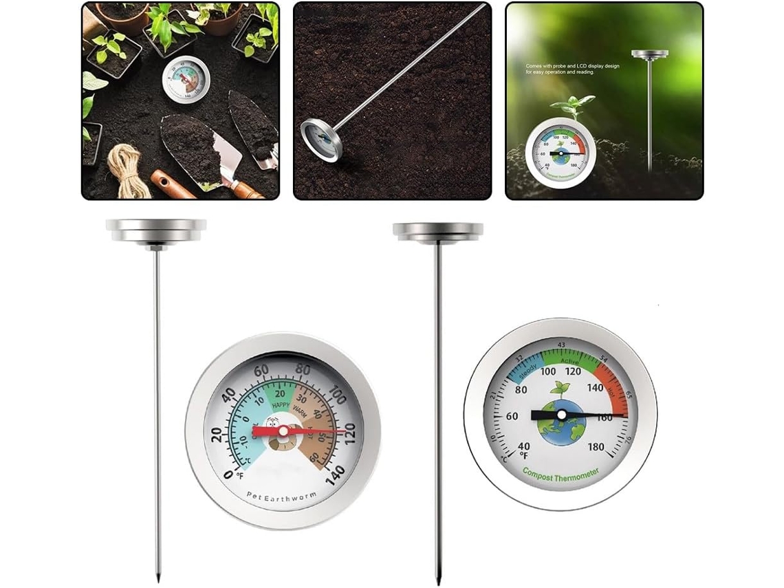 Termômetro De Solo Kirakira Com Sonda Aço Inoxidável 200mm, Para Compostagem E Jardinagem, Faixa Medição 40a