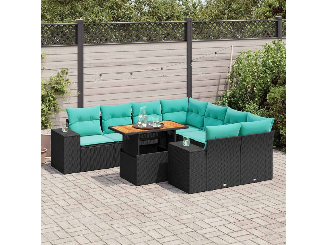 Vidaxl 9 Pcs Conjunto De Sofás P/ Jardim C/ Almofadões Vime Pe Preto