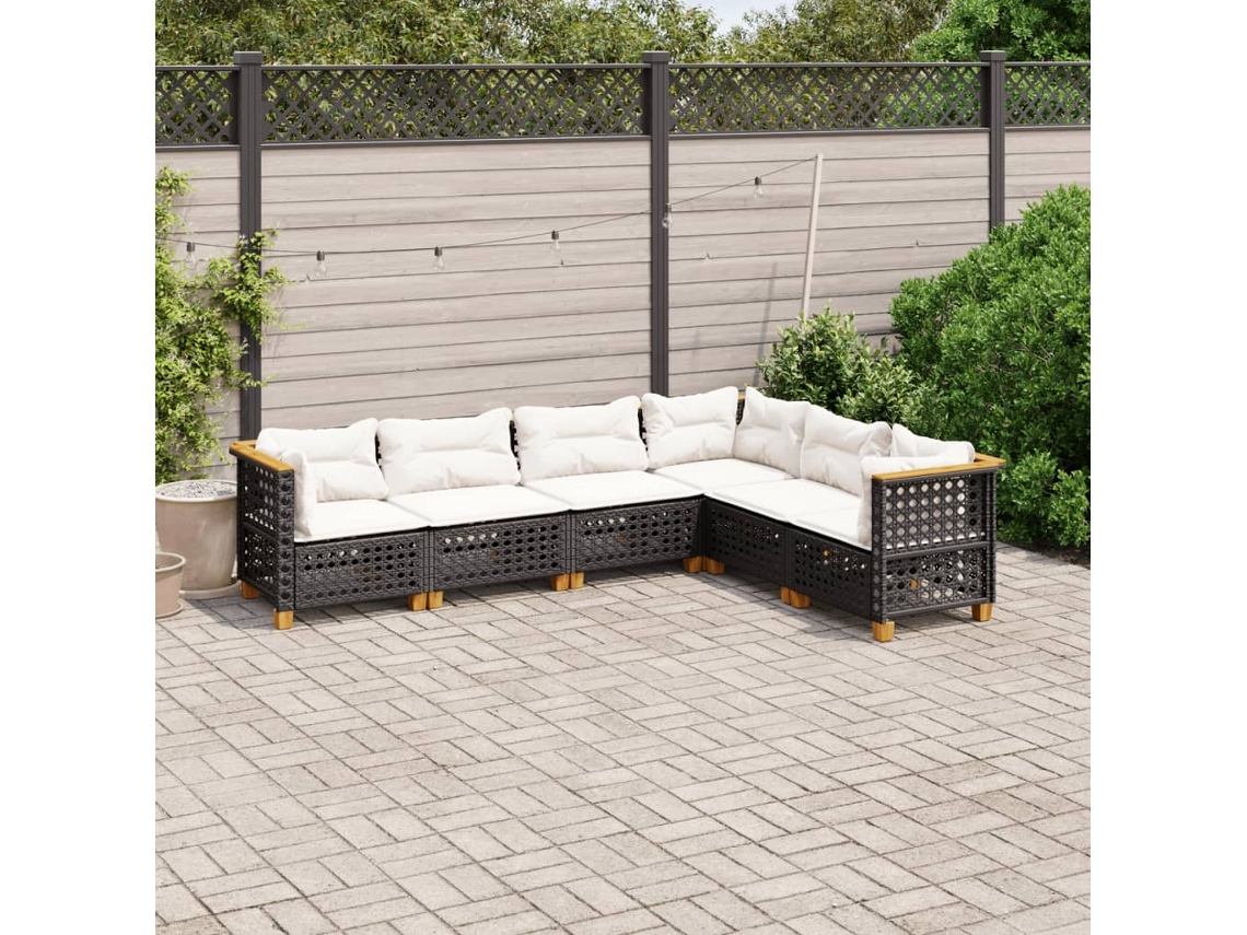 Jogo de Sofá Jardim 6 Peças C/ Almofadões Vime Pe Preto Dkd Home Decor
