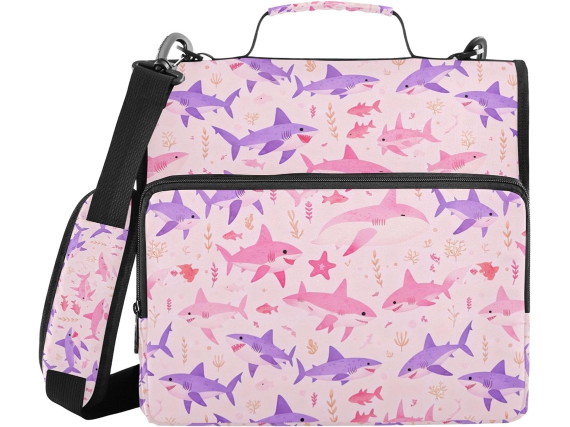 Pasta Em Formato De Tubarão Nas Cores Roxa E Rosa, Com Bolsos Extras E Alça Facilitar O Transporte, 3, 8cm De