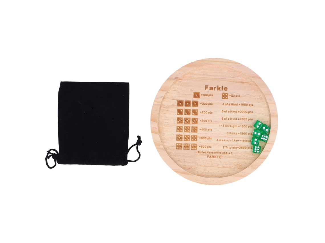 Primerox bandeja de Dados Farkle de Madeira para Jogo Clássico com 6 Dados e Sacola 18cm