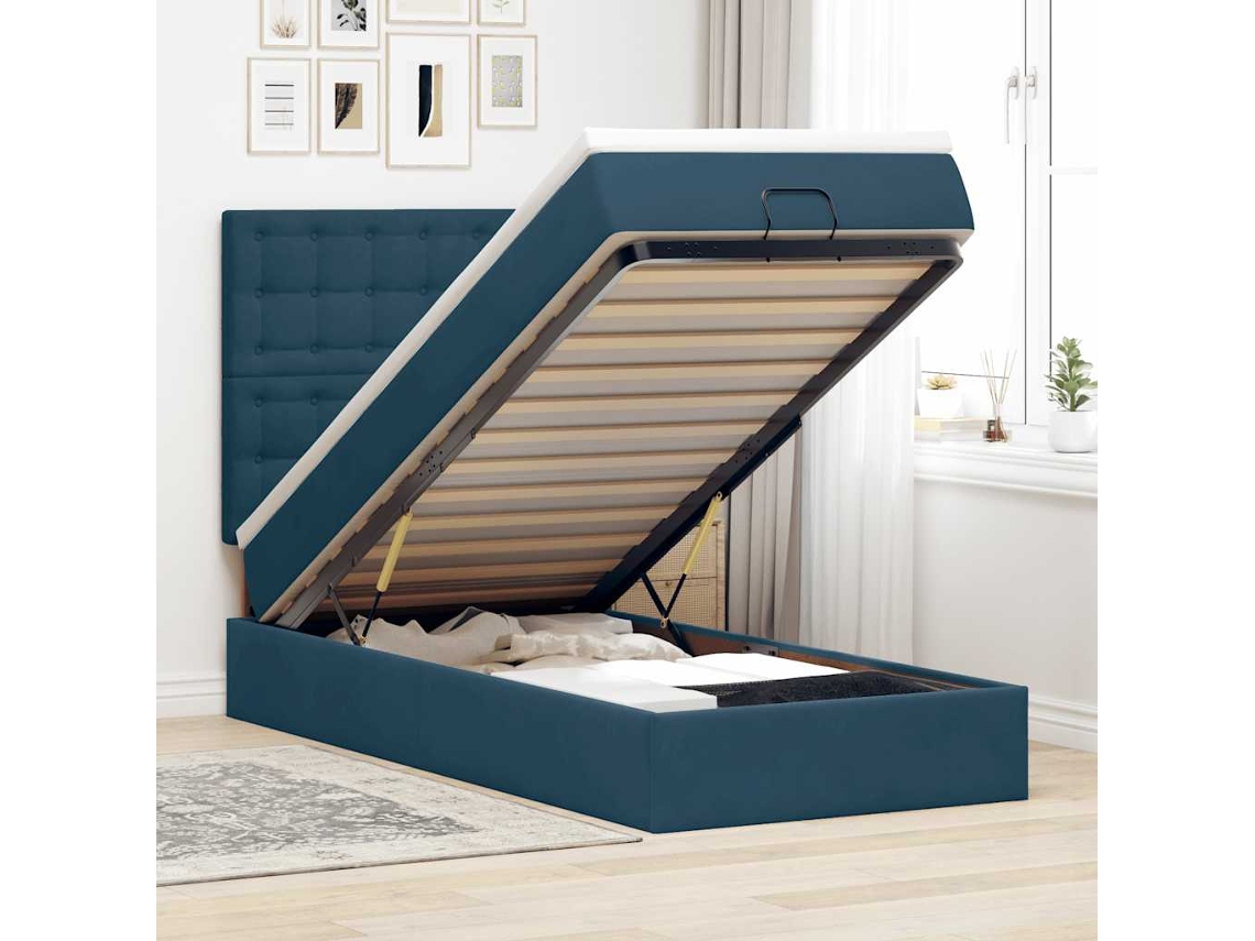 Vidaxl Estrutura De Cama Otomana Com Colchões Azul Escuro Veludo