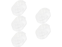 Conjunto de 5 suportes práticos de plástico para fita adesiva de 1,5 cm, com cortador seguro e bordas lisas para atividades manuais.