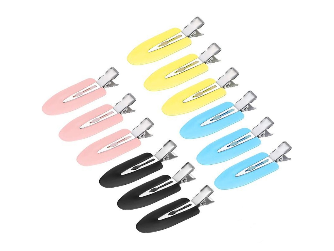 2026 12 Pinças de Cabelo Sem Prisão para Penteados Bangs Ondas Aplicação de Maquiagem Cor Preto Branco Rosa Azul Amarelo