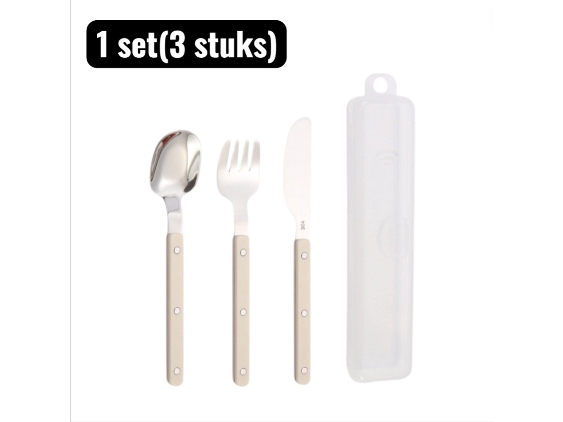 Conjunto De Talheres 304 Em Aço Inoxidável Com Rebites, Contendo Faca, Garfo E Colher, Cor Creme‑branco, Para Adultos E Crianças