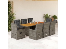 9 Pcs Conjunto De Jantar P/ Jardim C/ Almofadões Vime Pe Cinza Dkd Home Decor