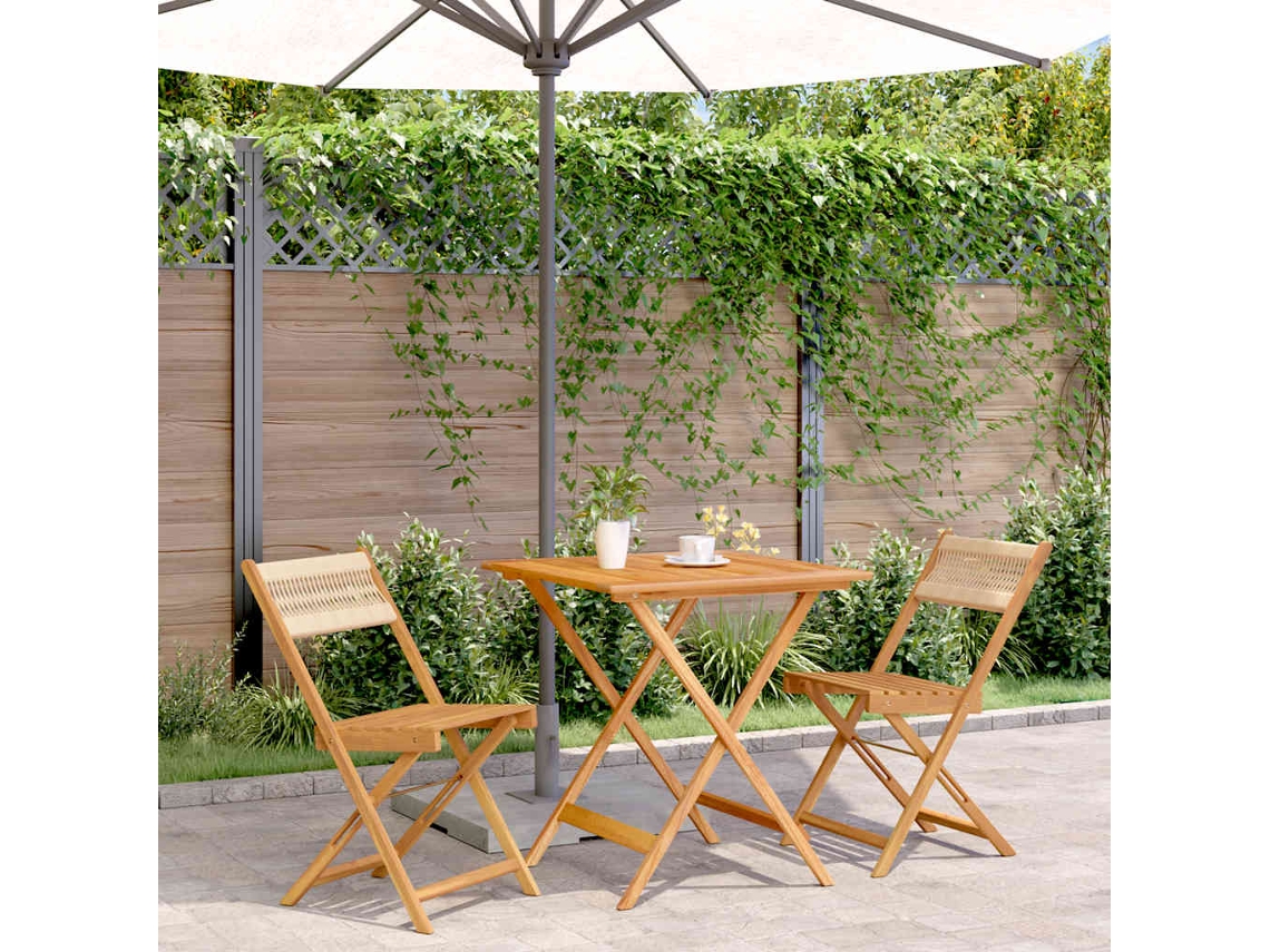 Vidaxl 3 Pcs Conjunto De Bistrô Polipropileno/madeira Maciça Bege