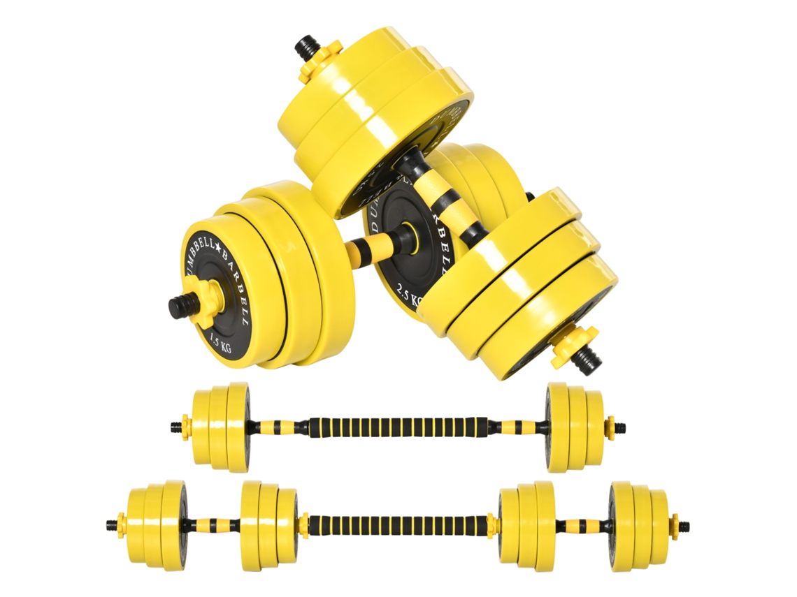Conjunto De Halteres E Barra De 25 Kg,ajustável E Ergonômico,3 Em 1,com 12 Anilhas,2 Barras Curtas E 1 Barra Longa,nas Cores Amarelo E Preto.