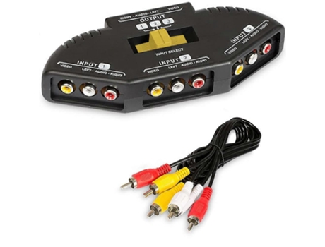 Comutador Av compatível com TV, áudio e vídeo, comutador Rca com áudio de 3 vias, caixa de comutação Rca de vídeo, cabo Rca preto Zmliyecqnq