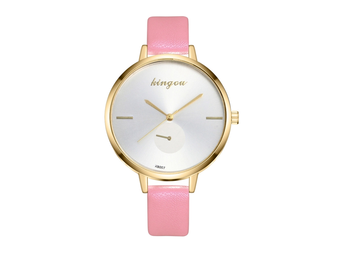 Relógio de Pulso Feminino Simples Elegante Quartzo com Pulseira de Couro Pu Rosa Casual