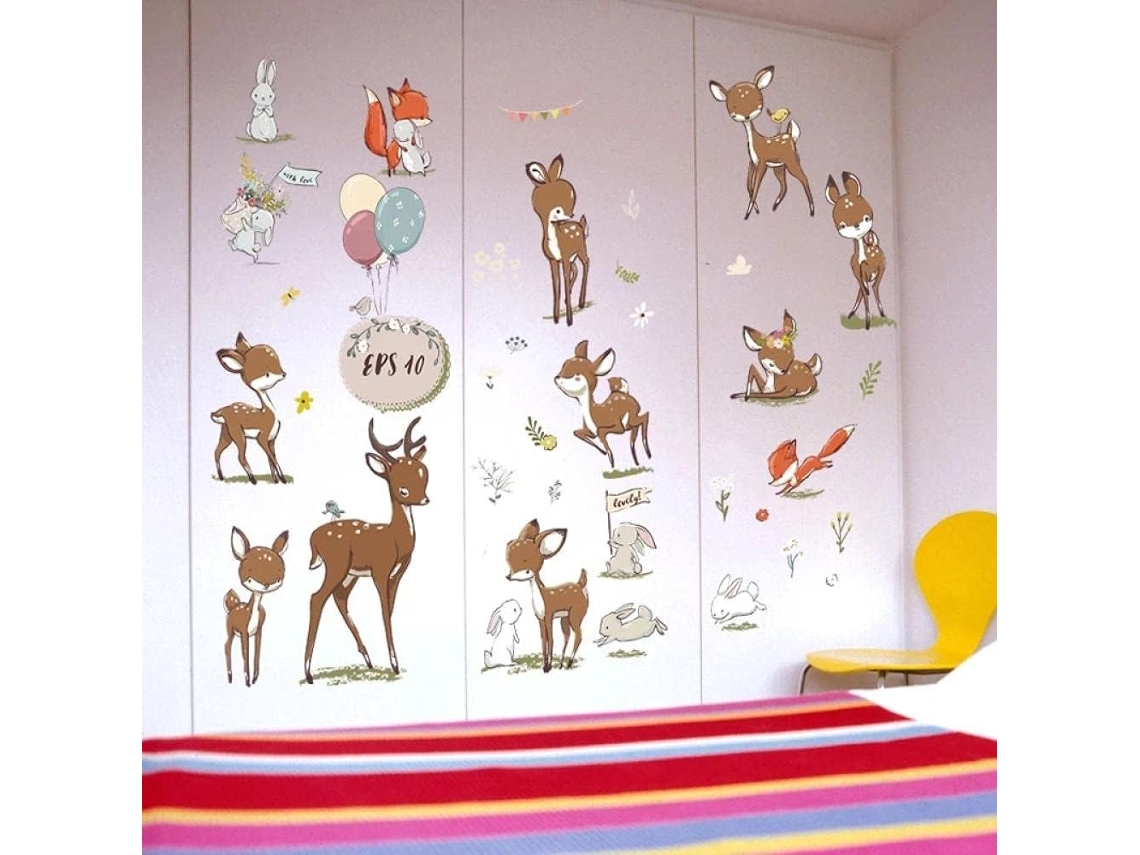 Adesivos de parede removíveis para decoração de sala de estar, quarto, móveis, cozinha e geladeira com tema de veado-sika. Pôsteres artísticos para parede.