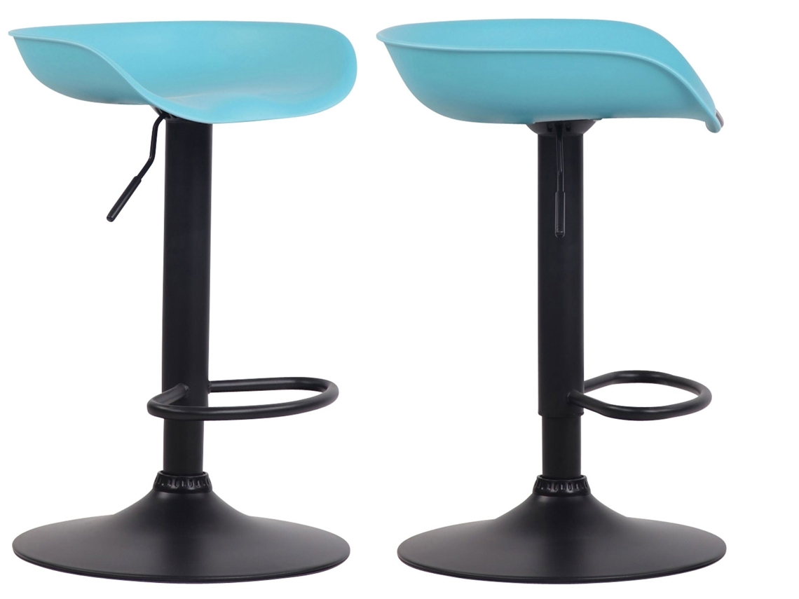 Conjunto de 2 banquetas de bar com assentos giratórios e altura ajustável em plástico azul, pés em formato de tulipa em metal preto fosco com apoio para os pés Tdb10251 Dcoshop26