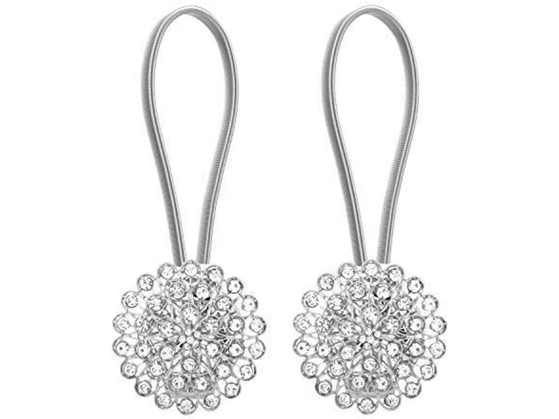 Tirante de Cortina Nova LINE com flor de cristal brilhante clip de fivela magnética inox 1 par S/MARCA