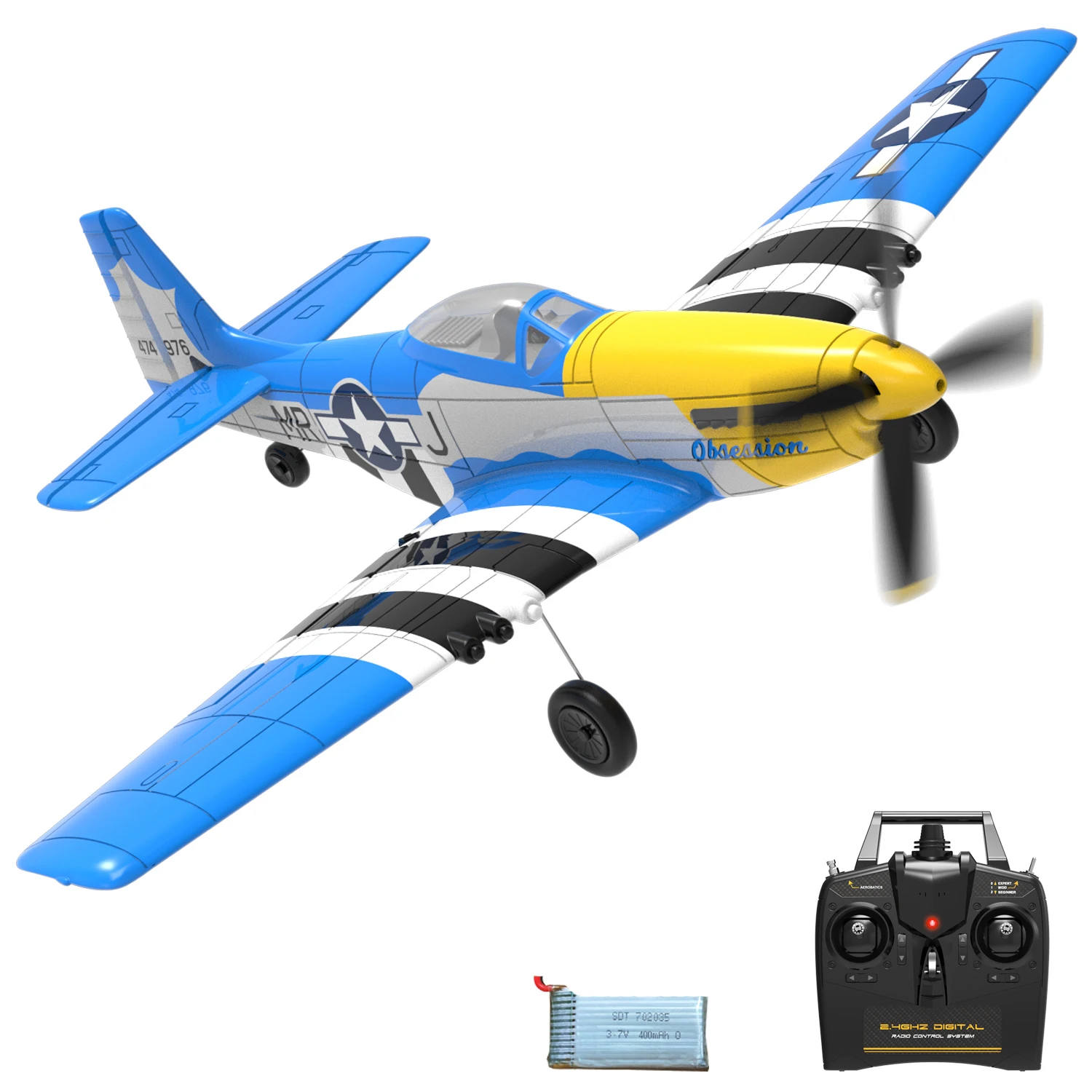 Avión de Control Remoto 2.4g 4 Canales 6 Ejes 400 Mm de Envergadura MDUG (azul)