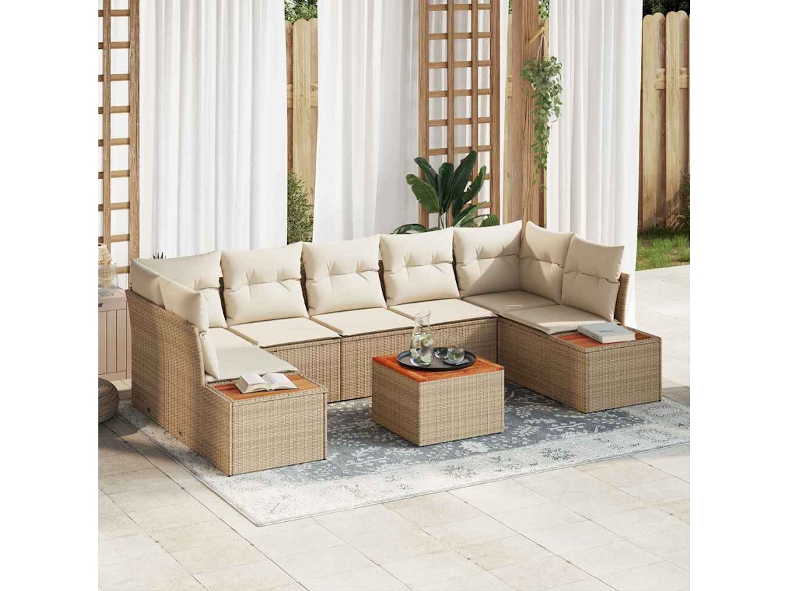 Vidaxl Conjunto De Sofá De Jardim 8 Unid. Bege Rattan Sintético