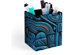 Porta Canetas Quadrado sobre Mesa de Couro, Porta Pinceis de Maquiagem, Organizador de Canetas, Design Tribal Azul E