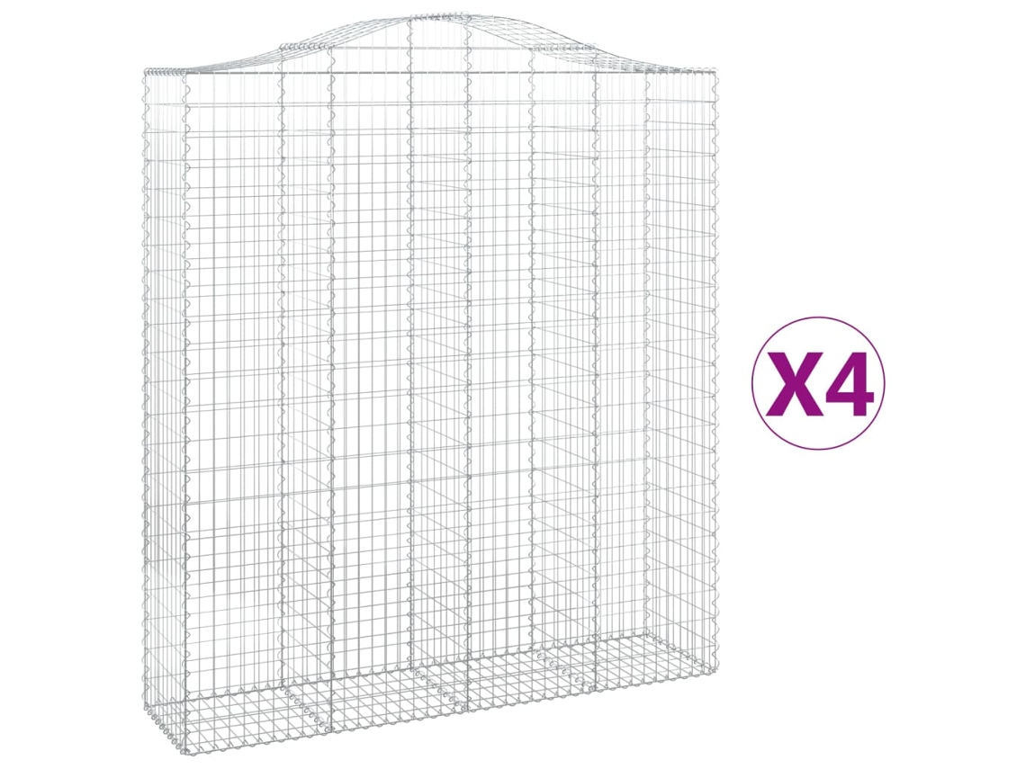 Conjunto 4 Cesto gabião VIDAXL Prateado Ferro (200x50x220/240cm)