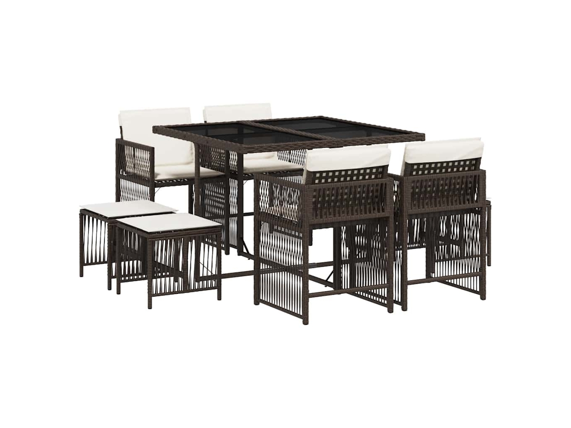 Conjunto de 9 Jantar para Jardim com Almofadões Vime Pe Castanho MAISON EXCLUSIVE