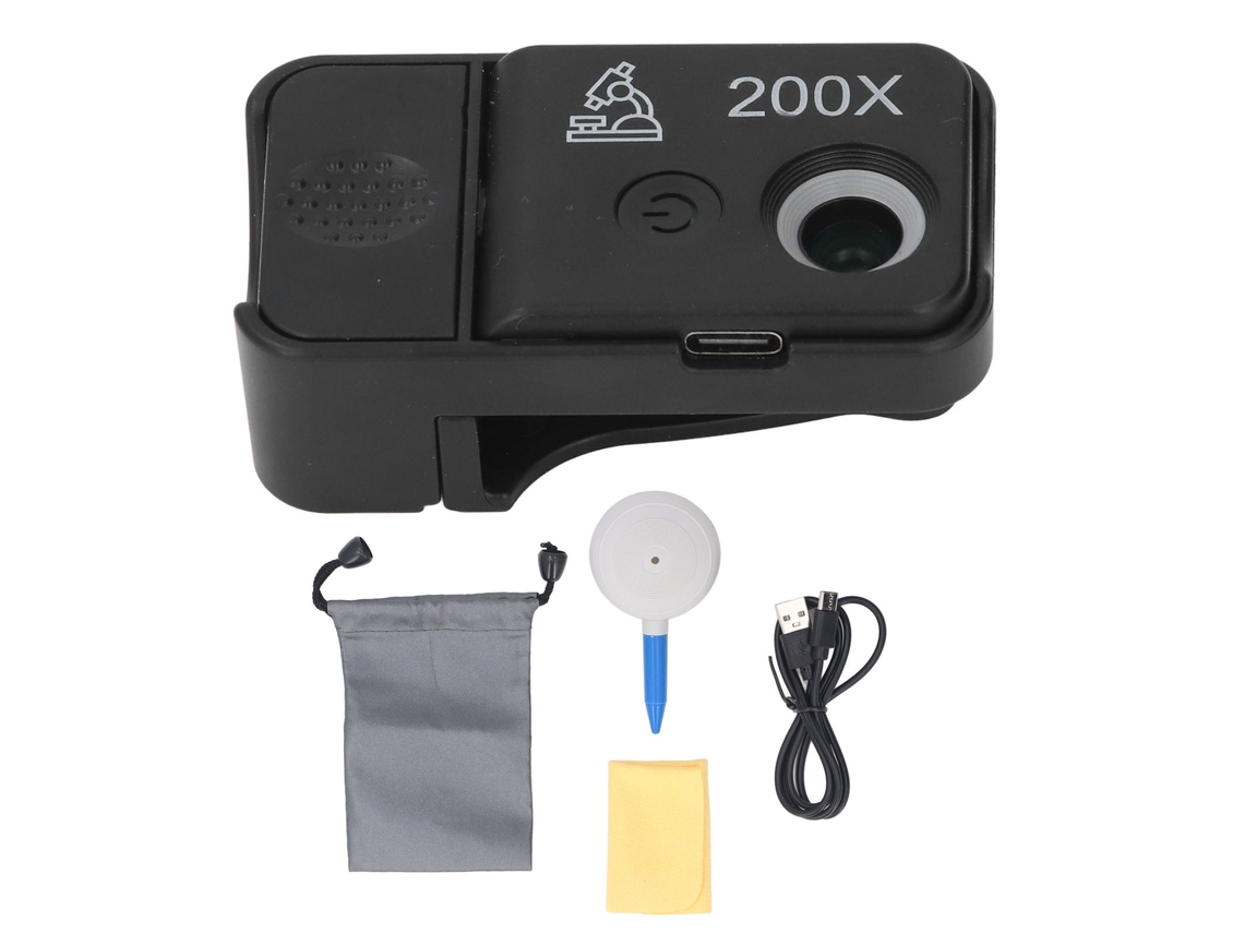 Lente de microscópio para telefone aumento 200x com luz EOOCOO