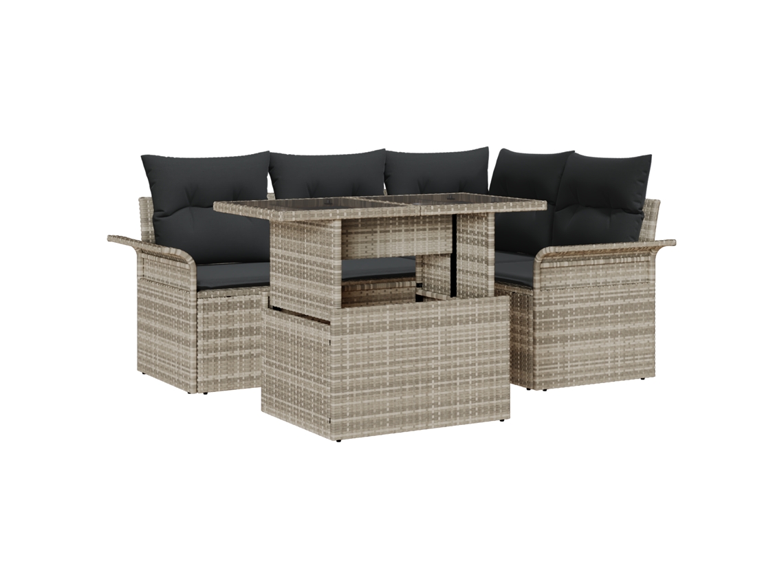 Conjunto 5 Sofá Modular Vidaxl Cinzento-claro Vime Pe (100 X 55 X 73 Cm)