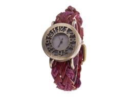 Relógio de pulso vintage de quartzo com pulseira de PU para homens e mulheres (vermelho)