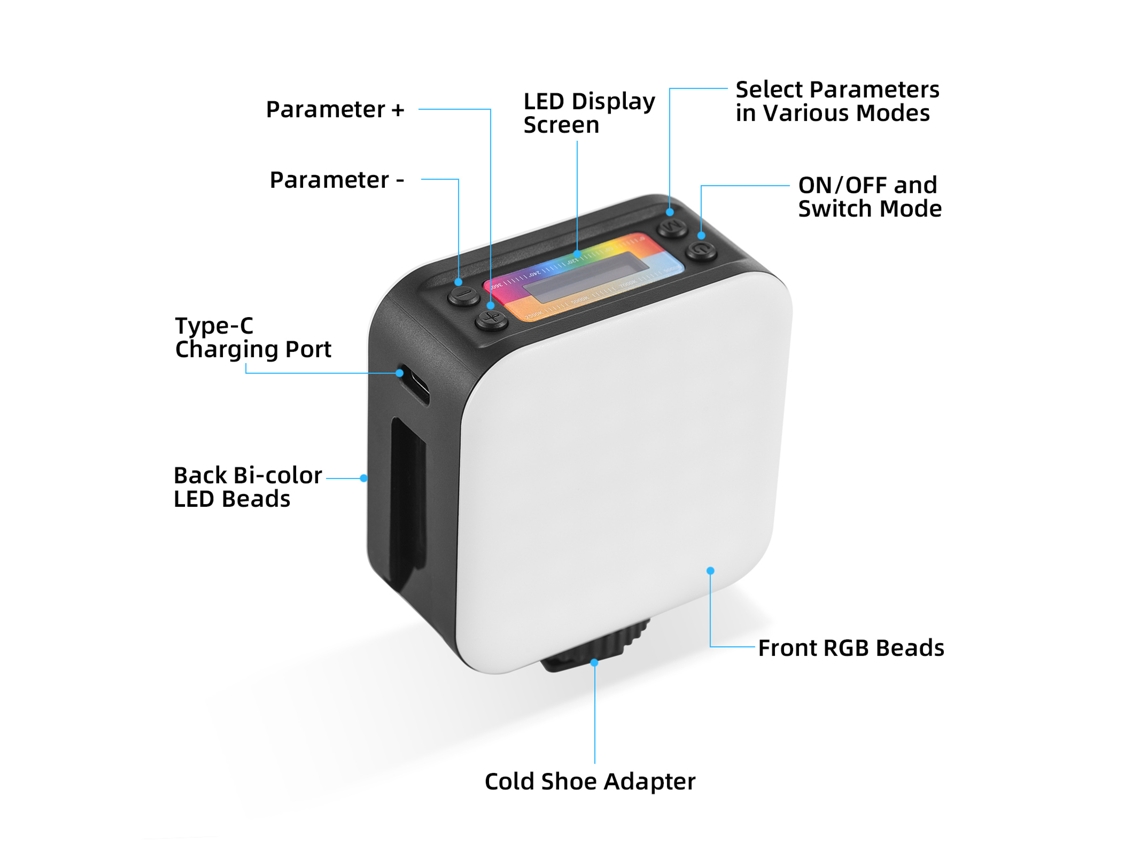 2026 luz de Relleno Rgb Mini Portátil, Luz Led Rgb Compacta para Cámara, Vlogging Y Selfies