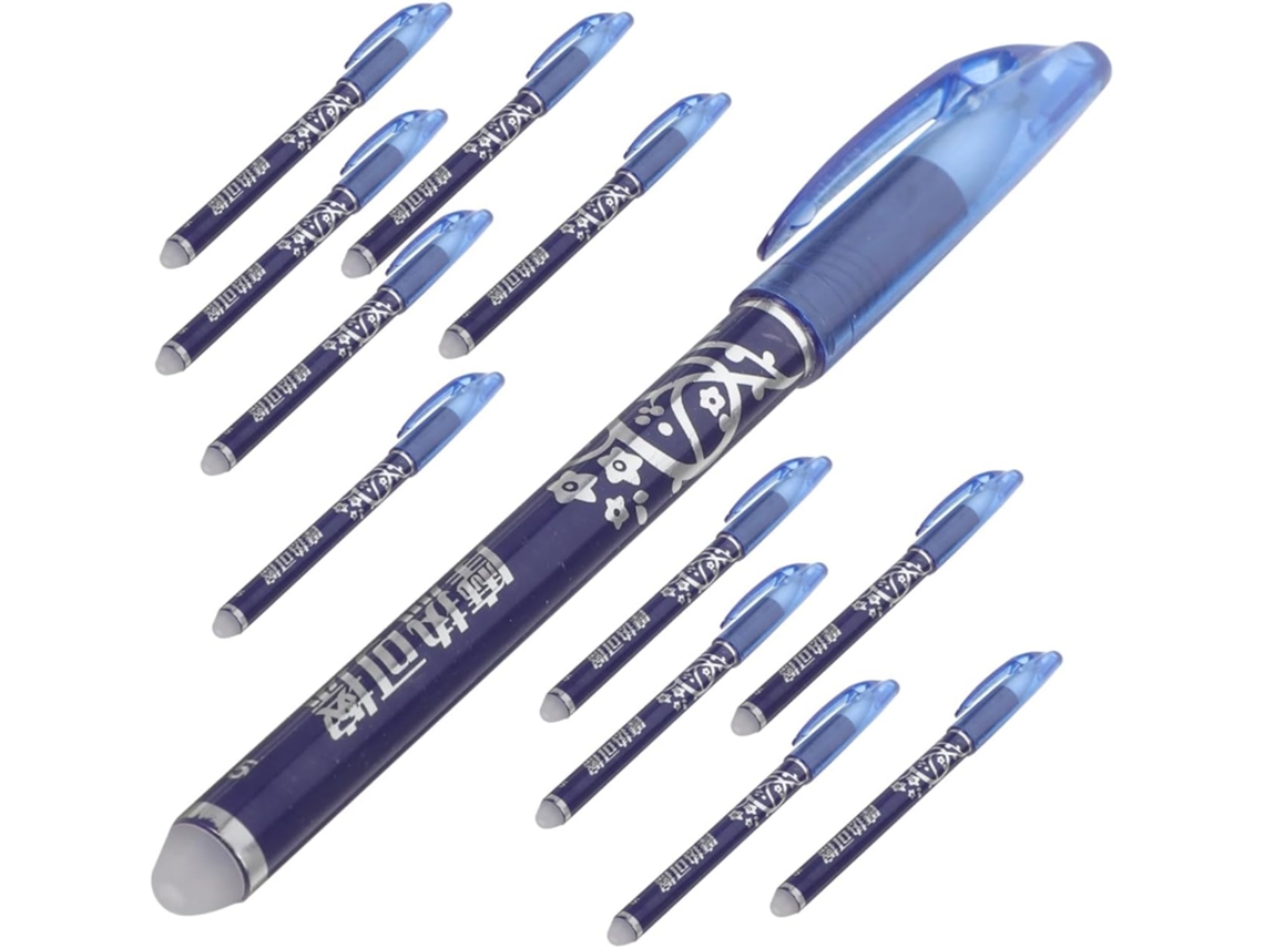 Conjunto De 12 Canetas Apagáveis Azuis Ponta Fina Ergonômicas E Leves,