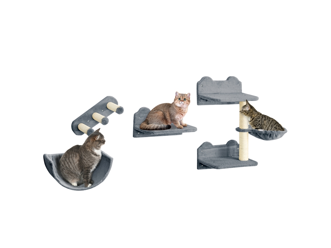 Conjunto de Escalada para Gatos Montado na Parede, 4 Peças para Gatos, Hamares, Ninho, Plataformas de Saltos Cinzas Ge