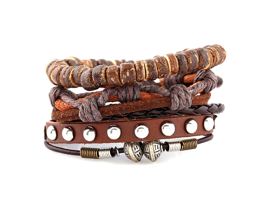 Pulseira De Couro Tecida Estilo Retro Presente Gift