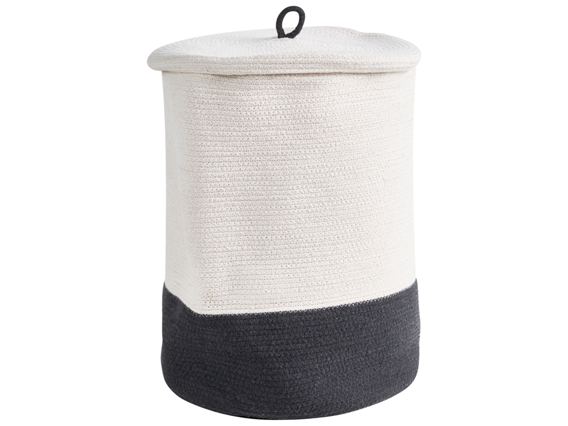 Cesto Com Tampo Boho Beliani Silopi De Algodão Branco/cinzento Escuro 52x44x44